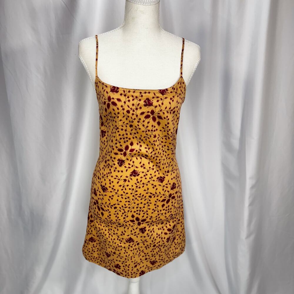 Sisley Italy Mini Slip Dress Yellow Red Floral 90s Y2K Euro Summer Romantic XS - Picture 11 of 16